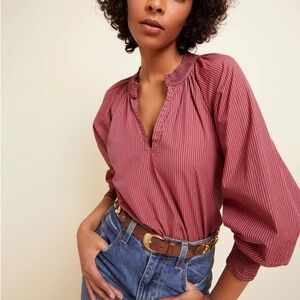 Nation LTD Burgundy Estelle Peaseant Blouse Striped Blouse‎